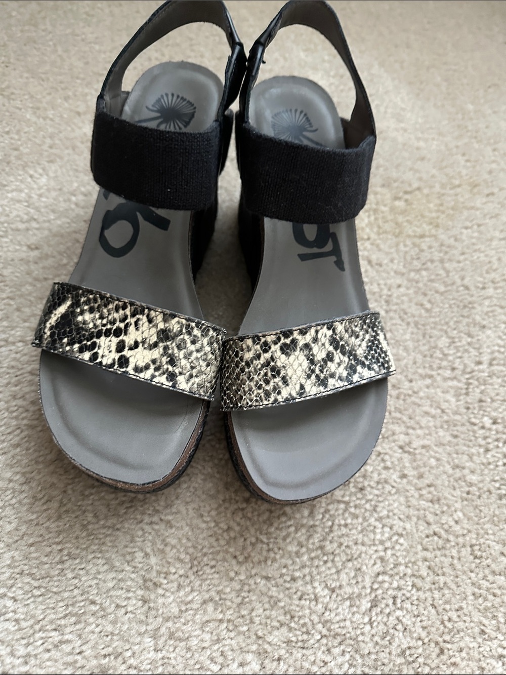 OTBT Black Sandals with Snake-Print Front Strap